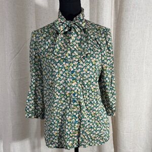 Floral Blouse with Bow Tie